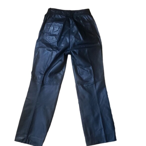Vintage Bermans High Rise Leather Pants Womens Size 8 Black Minimalist 90s Rave - Picture 7 of 8